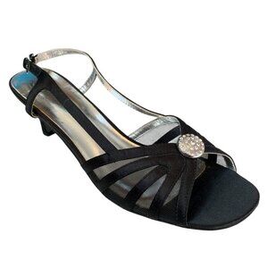 David Tate Heels Womens 7.5N Narrow Rhinestone Bling Slingback Mesh Prom Event